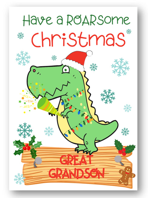 Second Ave Great Grandson Dinosaur Children's Kids Christmas Xmas Holiday Festive Greetings Card