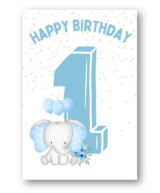Second Ave 1st Birthday Age 1 Cute Elephant Blue Baby Boy Children's Kids Happy Birthday Card Greetings Card