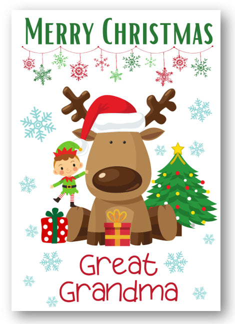 Second Ave Great Grandma Reindeer Elf Children's Kids Christmas Xmas Holiday Festive Greetings Card