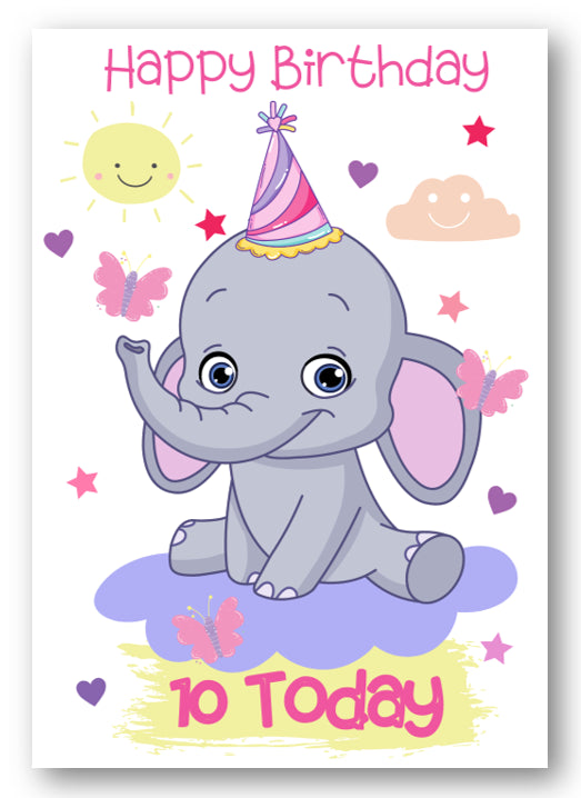 Second Ave Age 10 Children's Kids Elephant 10th Birthday Card Greetings Card