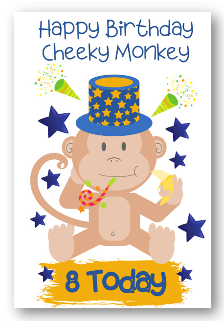 Second Ave Age 8 Children's Kids Monkey 8th Birthday Card Greetings Card