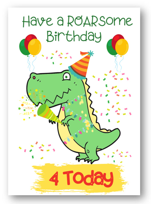 Second Ave Age 4 Children's Kids Dinosaur 4th Birthday Card Greetings Card