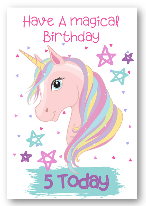 Second Ave Age 5 Children's Kids Magical Unicorn 5th Birthday Card Greetings Card