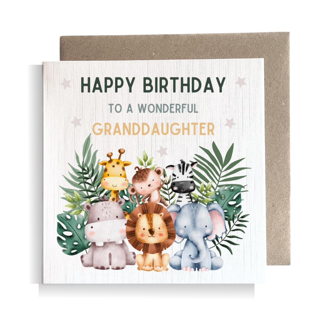 Second Ave Granddaughter Children's Kids Baby Safari Square Card For Girl Birthday