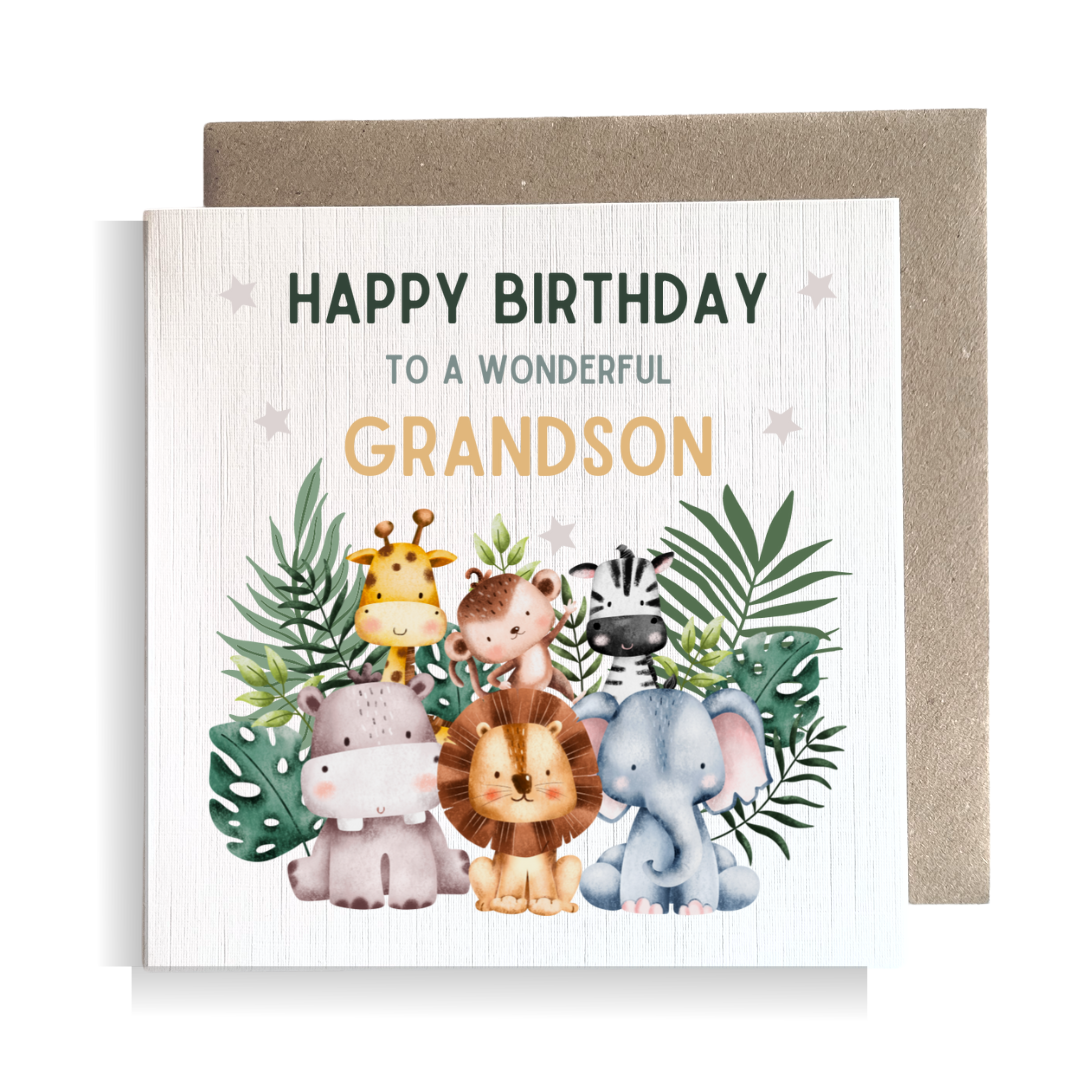 Second Ave Grandson Children's Kids Baby Safari Square Card For Boy Birthday