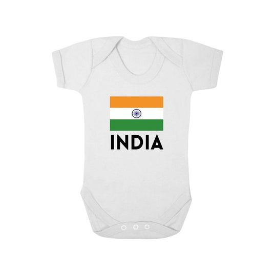 Second Ave India Supporter Flag Cricket Baby Grow Vest White Shortsleeve Babygrow Bodysuit