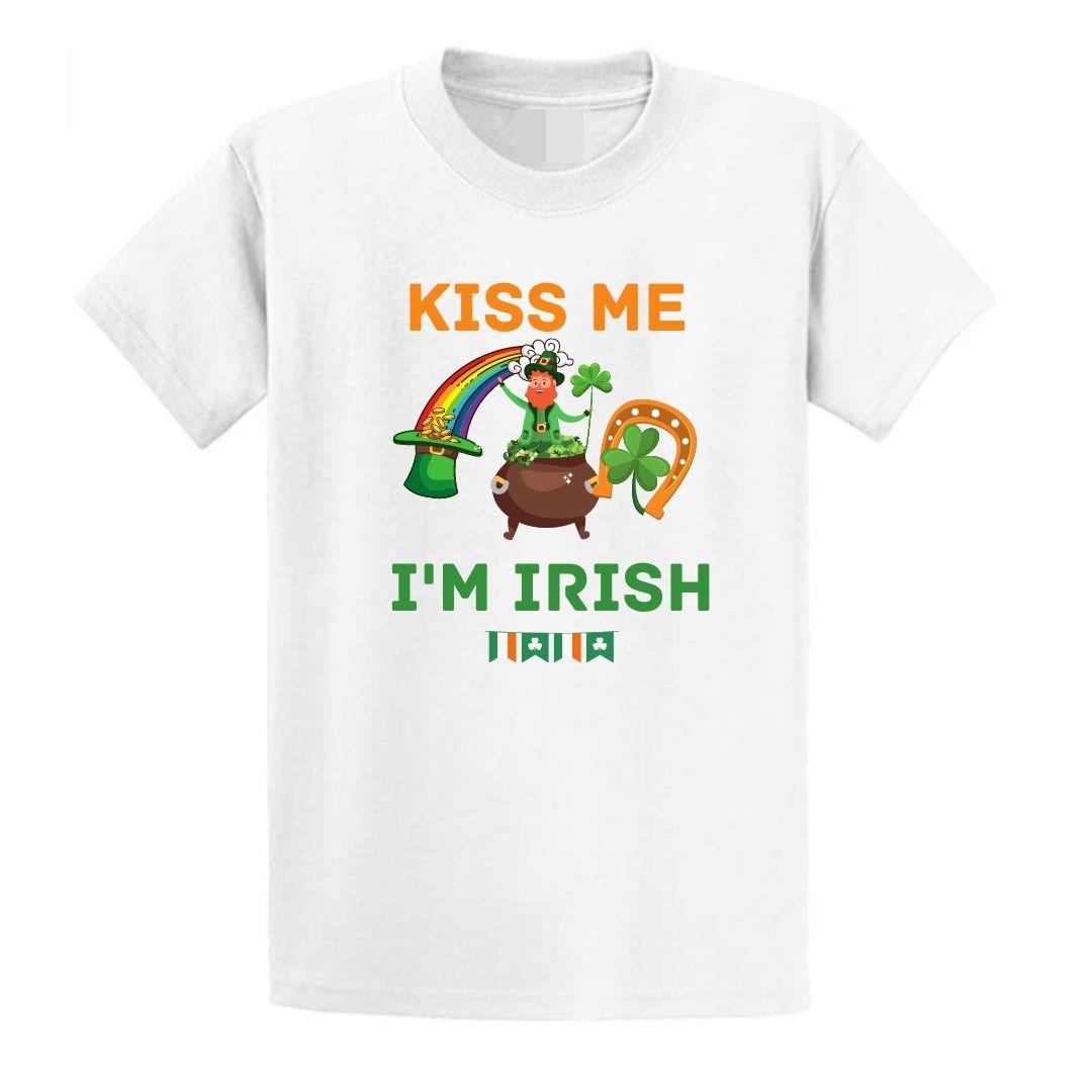 Second Ave Adult Funny Kiss Me I'm Irish St Patrick's Day Top White T Shirt T-Shirt