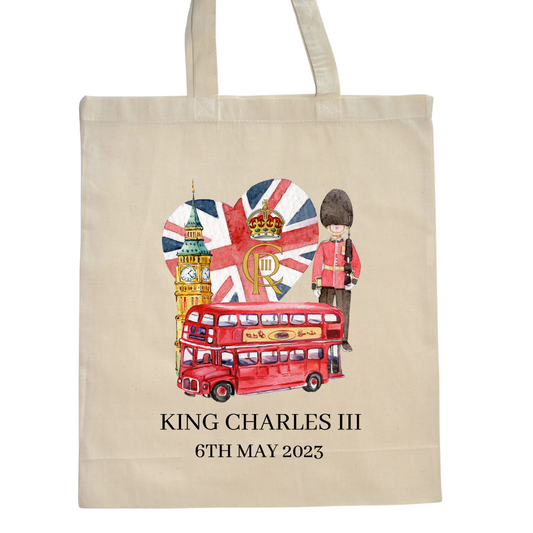 Second Ave Natural Cotton Canvas King Charles III Royal Coronation Great Britain London Celebration Souvenir Gift Bag