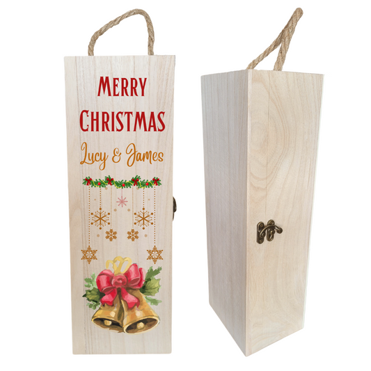 Second Ave Personalised Merry Christmas Wooden Wine Bottle Gift Box Xmas Present