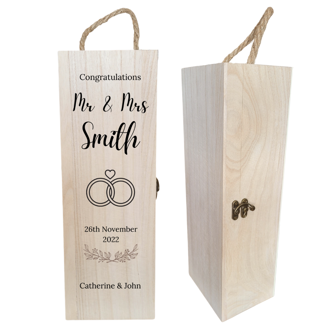 Second Ave Personalised Mr and Mrs Wooden Wine Bottle Gift Box Wedding Engagement Present