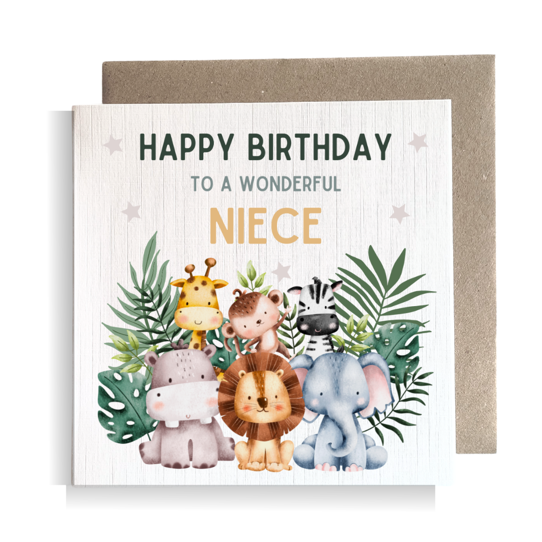 Second Ave Niece Children's Kids Baby Safari Square Card For Girl Birthday