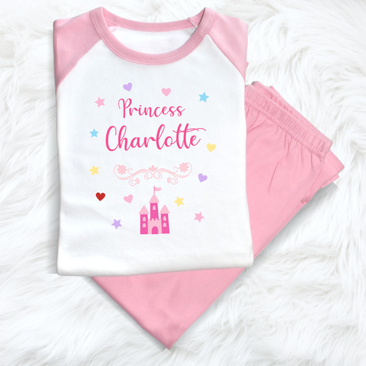 Second Ave Personalised Children's Kids Princess Pyjamas PJ's Pink/White