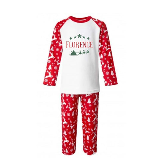 Second Ave Personalised Kids Children's Christmas Xmas Festive Sleigh PJ's Pyjamas