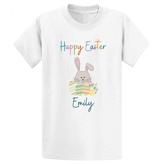 Second Ave Baby/Children's Personalised Happy Easter Bunny White T Shirt Girls or Boys Top