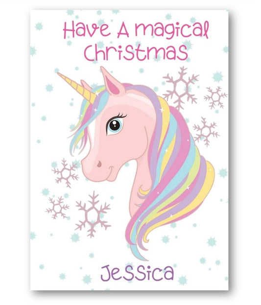 Second Ave Personalised Kids Children's Magical Unicorn Christmas Xmas Holiday Festive Greetings Card