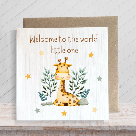 Second Ave Giraffe Welcome To The World Little One Baby Newborn Congratulations Square Card