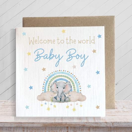 Second Ave Baby Boy Newborn Congratulations Rainbow Elephant Square Card