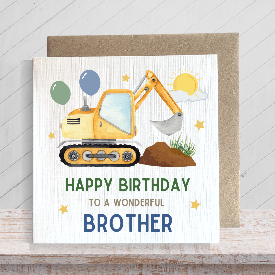 Second Ave Brother Birthday Children's Kids Baby Digger Square Card For Boy Birthday