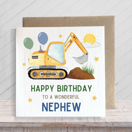 Second Ave Nephew Birthday Children's Kids Baby Digger Square Card For Boy Birthday