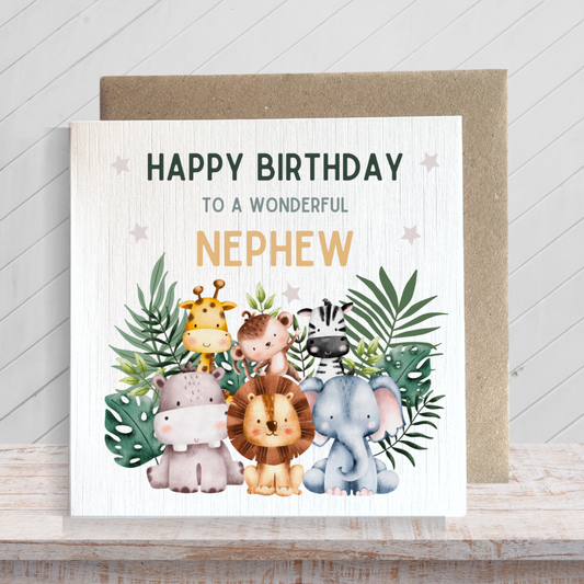 Second Ave Nephew Children's Kids Baby Safari Square Card For Boy Birthday