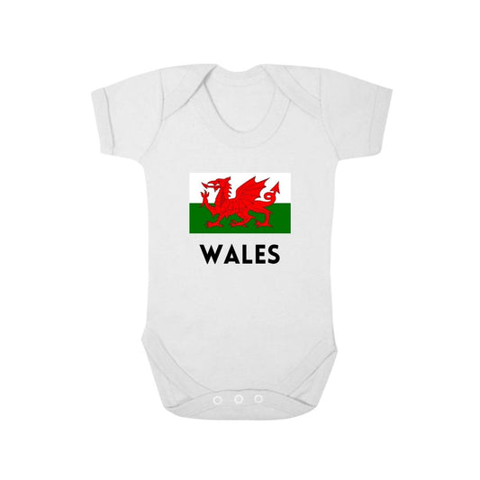 Second Ave Wales Football Euros World Cup Baby Grow Vest White Shortsleeve Babygrow Bodysuit