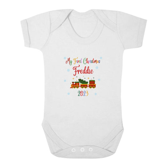 Second Ave Personalised First Christmas Baby Grow Vest White Shortsleeve Babygrow Xmas Bodysuit