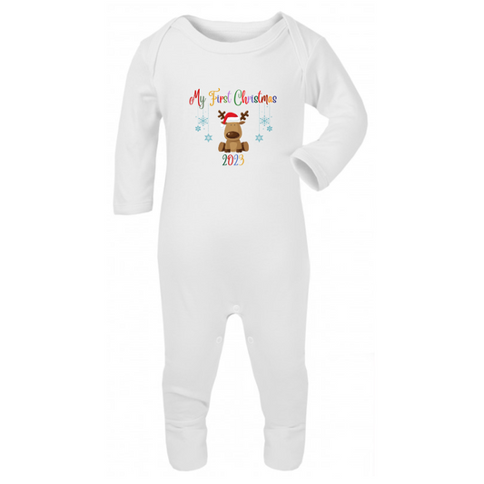 Second Ave My First Christmas Baby Grow White Long Sleeve Babygrow Xmas Romper Sleepsuit