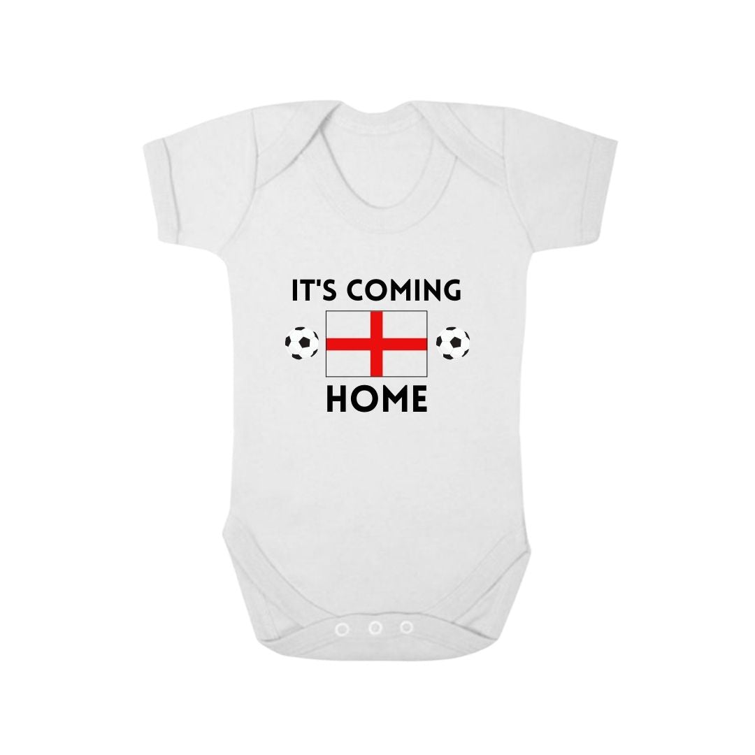 Second Ave England It's Coming Home Football Euros World Cup Baby Grow Vest White Shortsleeve Babygrow Bodysuit