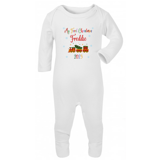 Second Ave Personalised First Christmas Baby Grow Vest White Long Sleeve Babygrow Xmas Romper Sleepsuit