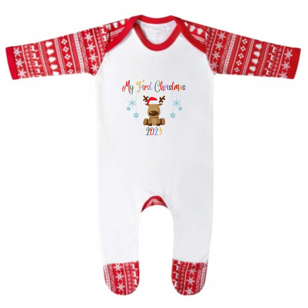 Second Ave My First Christmas Baby Grow Festive Print Long Sleeve Babygrow Xmas Romper Sleepsuit