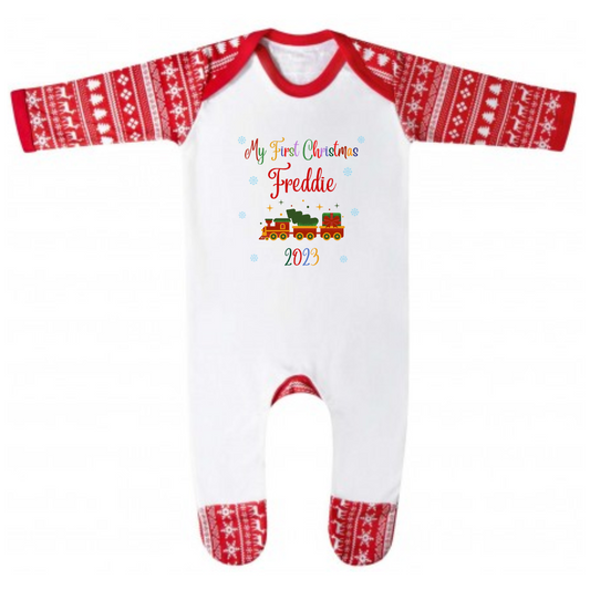 Second Ave Personalised First Christmas Baby Grow Festive Print Long Sleeve Babygrow Xmas Romper Sleepsuit