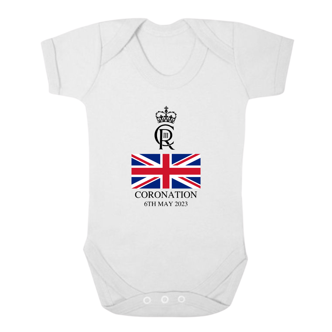 Second Ave King Charles III Royal Coronation Great Britain Celebration Baby Grow White Shortsleeve Babygrow