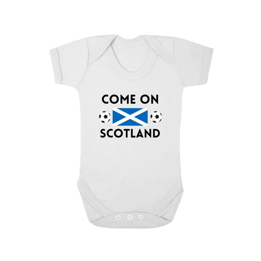 Second Ave Come on Scotland Football Euros World Cup Baby Grow Vest White Shortsleeve Babygrow Bodysuit