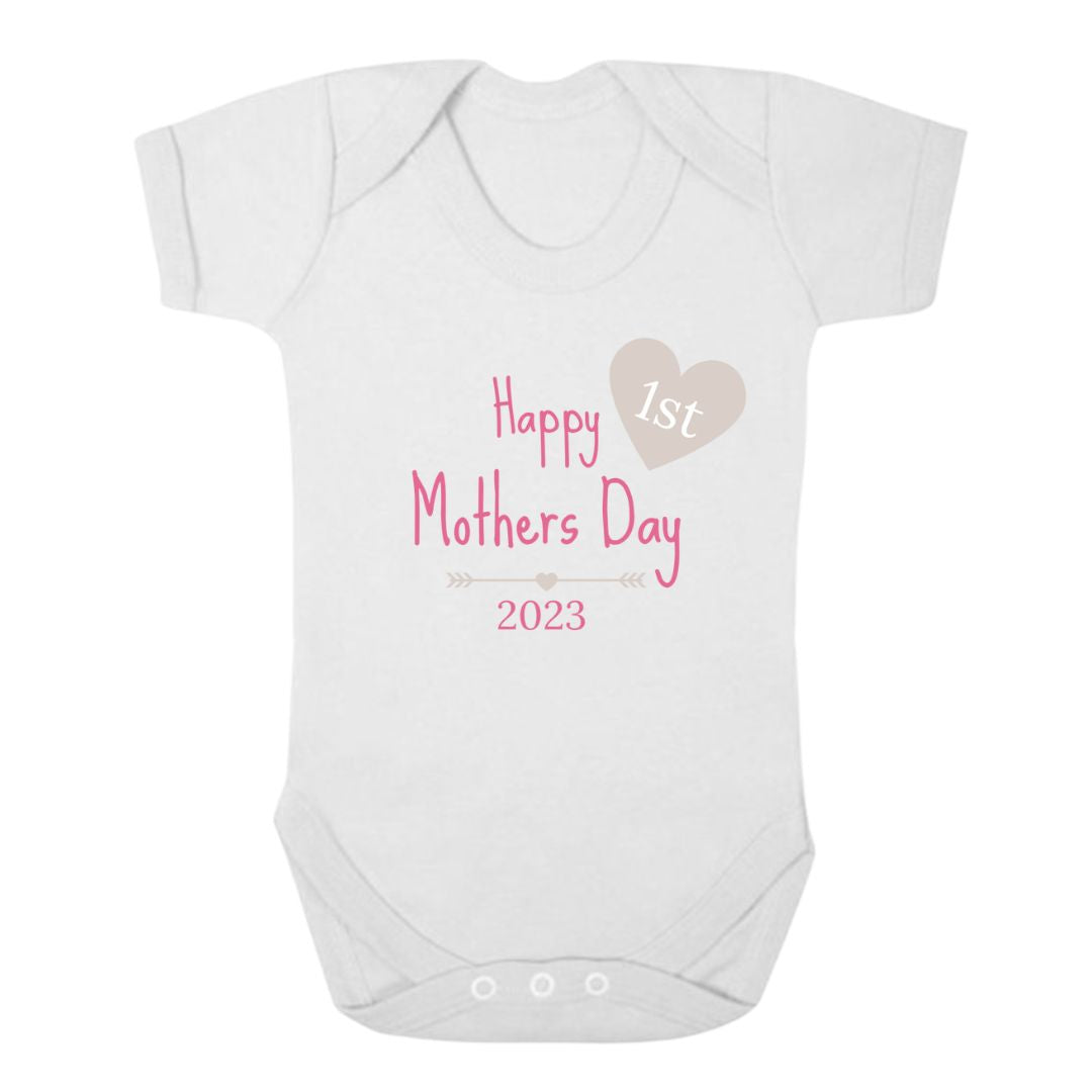 Second Ave Happy First Mother's Day Baby Grow Vest White Shortsleeve Babygrow Bodysuit